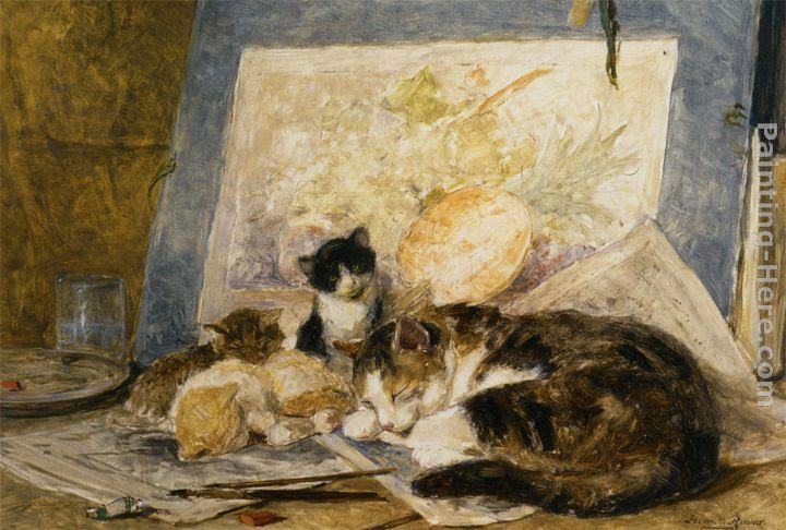 Henriette Ronner-Knip A Cat and her Kittens in the Artists Studio